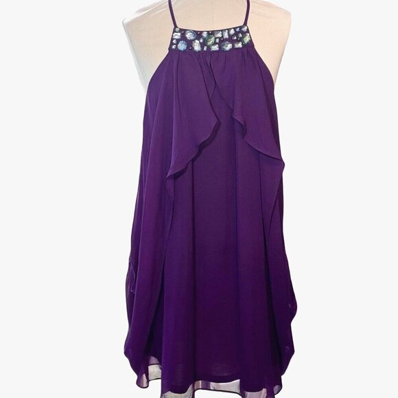 GB Whimsigoth Prom Party Dress Juniors Large Purple Chiffon Flowy Fairy - Picture 1 of 15